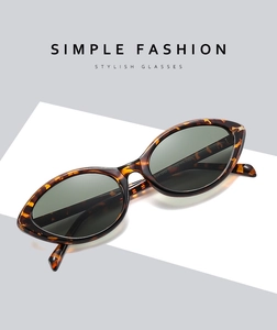 Detail of tortoise shell cat eye sunglasses with green lenses and metal hinges