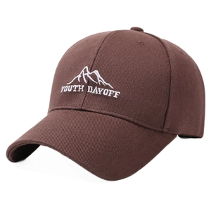 Dark brown cotton baseball cap with Youth Dayoff mountain embroidery and curved brim