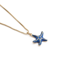 Starfish Pendant Necklace Gold Plated Copper Blue Enamel Box Chain Ocean Style Fashion Jewelry For Women