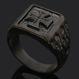 Vintage Thor Hammer Mjolnir wolf ring in retro black titanium steel for men