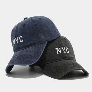 Retro washed cotton NYC embroidered baseball caps in navy blue and black colors