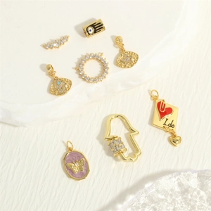 Charms Pendants Gold Plated Copper Cubic Zirconia Enamel Evil Eye Hamsa Hand Heart Butterfly DIY Jewelry Making Accessory