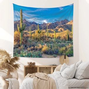 Bohemian Sonoran desert landscape tapestry featuring saguaro cacti for wall decoration