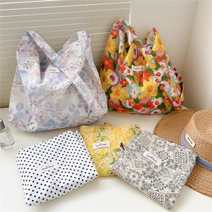 Floral oil painting style canvas tote bag collection for women in various patterns
