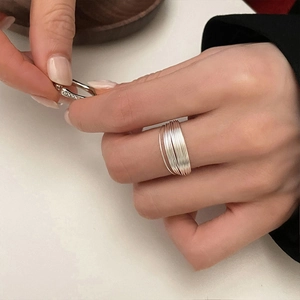 Minimalist Multi Layer Silver Plated Copper Ring For Women Geometric Ins Style Stackable Wide Band Jewelry