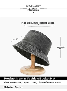 Specifiche dettagliate delle dimensioni per cappello alla pescatora in denim lavato
