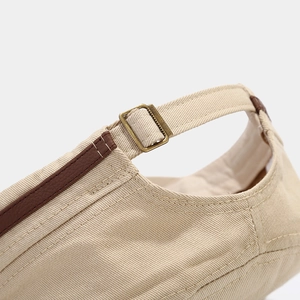 Breathable cotton military cap with premium brown leather strap and bronze metal buckle