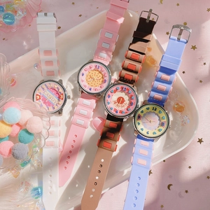 Cute candy-themed silicone girls' watches in pink, white, brown, and light blue colors