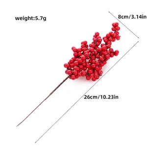 Detailed view of red artificial berries with dimensions showing 26cm length for home decor