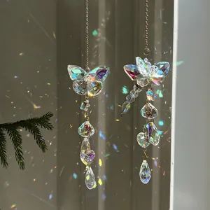 Crystal Suncatcher Butterfly Dragonfly Prism Rainbow Maker Hanging Ornament For Window Garden Handmade Metal Chain Decoration