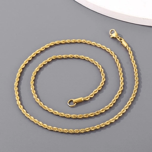 Detailed view of 3mm gold-plated stainless steel twist rope chain with lobster clasp closure