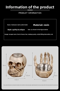 Detailed size chart for resin Halloween skull and skeletal hand candle holders