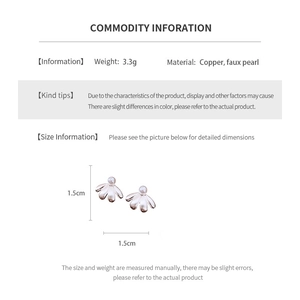 Size and material chart for vintage flower pearl earrings made of copper and faux pearl