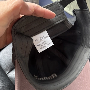 Detail of adjustable cotton baseball cap strap and inner lining with embroidery