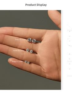 S925 Sterlingsilber Moissanit Ohrstecker Set in 3mm 4mm und 5mm Größen auf der Hand