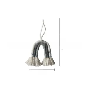 Handwoven rainbow ornament in grey tones with dimensions 13.5cm height and 6cm width