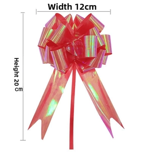 Iridescent pink gift bow detail with 12cm width and 20cm height measurements