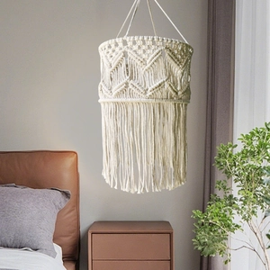 Bohemian hand-woven cotton rope lampshade with fringe for modern bedroom pendant lights