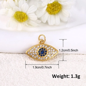 Gold-plated evil eye pendant with blue zircon stones, 1.2cm x 1.9cm jewelry charm