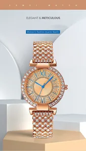 Detail of rose gold quartz watch with rhinestones on a geometric display stand