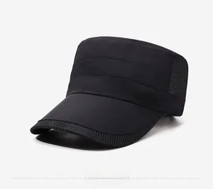 Detail view of the breathable mesh fabric and sports embroidery on the black cadet cap