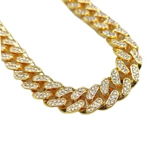 Classic 13mm wide hip hop gold Cuban link chain necklace with sparkling crystals