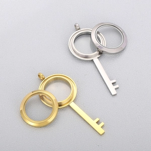 Key Shape Locket Pendant Stainless Steel Glass Round Openable Photo Frame DIY Jewelry Making Accessory Fashion