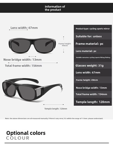 Detailed size parameters for polarized cycling sunglasses with 154mm total frame width