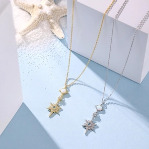 Star-shaped S925 silver necklaces with opal and zircon pendants in gold and silver