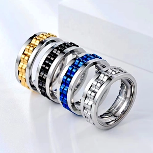 Spinner Ring Titanium Steel Rotating Band Gear Chain Inlay Stress Relief Anxiety Relief Hip Hop Punk Style