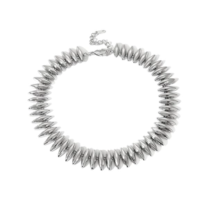 Collier en acier inoxydable argenté avec maillons en croissant et fermoir mousqueton