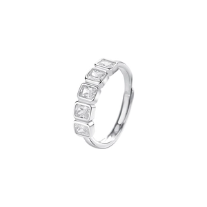 Minimalist s925 silver adjustable ring with five sparkling rectangular cubic zirconia
