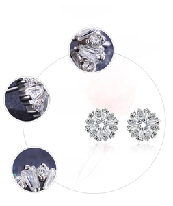 Detailed close-up of S925 sterling silver floral earrings featuring high-grade 5A cubic zirconia