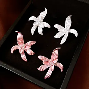 Emaille Blume Textur Ohrstecker für Damen Elegante Leichte Luxus Strass Eingelegte Kupfer Ohrringe Mit Silber Ohrringpfosten