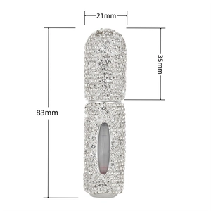 Silver rhinestone refillable perfume atomizer bottle with precise dimension markings