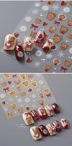 Detail of M-260 bear and strawberry nail art stickers with gold foil 3D texture