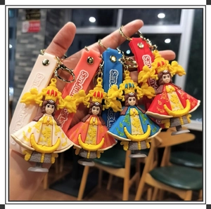 Détail de porte-clés colorés San Juan de los Lagos en caoutchouc avec sangles en silicone