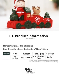 Detail of a red Christmas train figurine featuring Santa Claus and reindeer ornaments