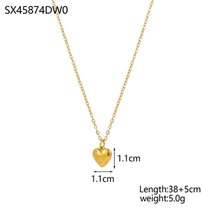 18k gold plated stainless steel heart necklace with LOVE engraving and rose pattern