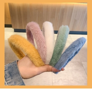 Detailed macro view showing plush faux fur texture and multi-color variety of hairbands