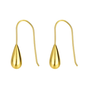 S925 sterling silver gold teardrop earrings with minimalist sleek fluid water drop design