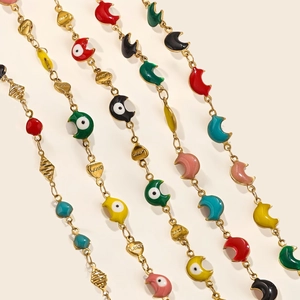 18K gold plated stainless steel chain with colorful enamel moons and heart love charms