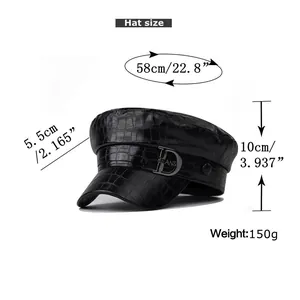 Guide des tailles pour casquette gavroche en cuir PU avec mesures de tête et visière