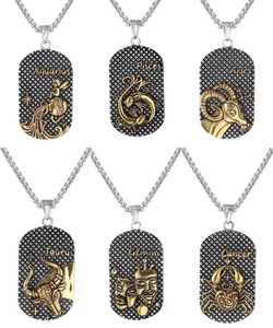 Detailed view of silver and gold zodiac pendants featuring Aquarius, Pisces, and Aries