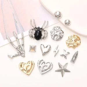 DIY silver and gold heart and spider alloy charms for fashion footwear decoration