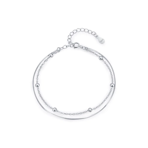 Bracciale a doppio strato in argento S925 con catena a sfere e catena a serpente liscia