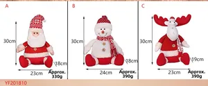 Detailed size specifications for 30cm knitted Santa, Snowman, and Reindeer plush dolls