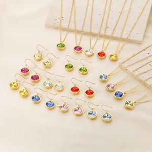 Sweet Titanium Steel 18K Gold Plated Quadrilateral Zirconia Necklace Earrings Jewelry Set For Women Fashion Commuter Accessory