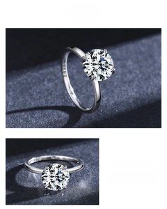 Macro detail of S925 sterling silver ring showing classic six-prong setting and 3ct zircon