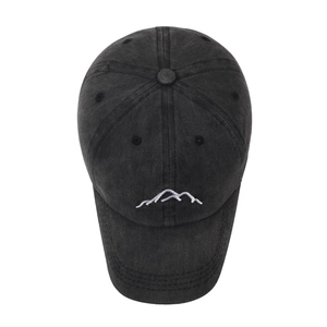 Vintage washed black baseball cap with minimalist mountain embroidery in a classic fit